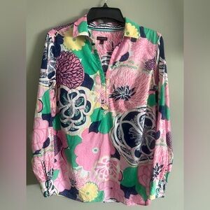 Talbots Floral Button Down Long sleeve Shirt - Pink, Green, Navy Size Medium